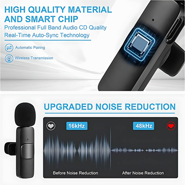 Digironics SSH-002 Wireless Microphone with 1 Transmitters & Receiver, Noise Cancellation Mic for Podcast, Youtubers, Content Creation, Suitable for iPhone, Android/Type-C Devices. 50m Range. - Image 2